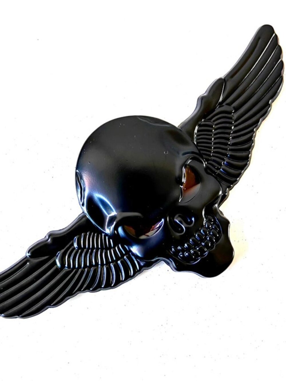 Black Harley Davidson Metal Skull with Wings Emblem Badge 4.35x2" Decal